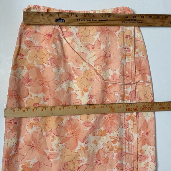 Liz Claiborne Linen Blend Wrap Skirt Suit 2 piece Peach Floral Size S/6 - Picture 7 of 16